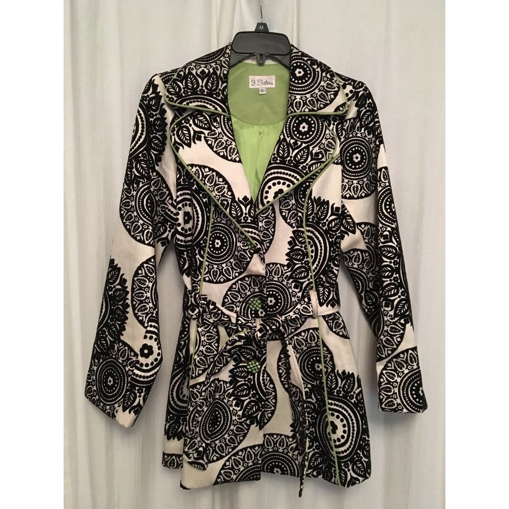3 Sisters Black & White Print Belted / Trench Coat